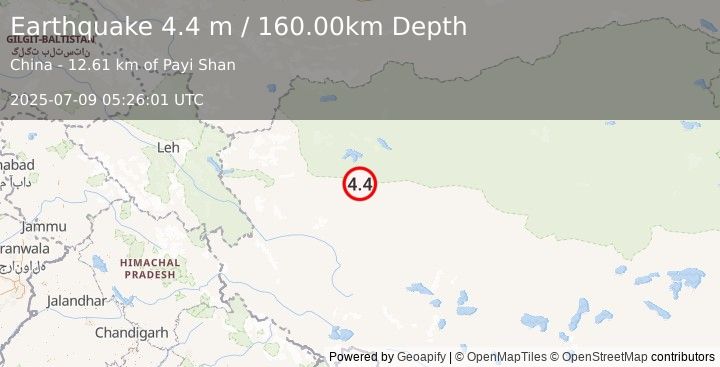 Earthquake WESTERN XIZANG (4.5 mb) (2025-07-09 05:25:56 UTC)