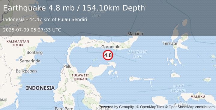 Earthquake SULAWESI, INDONESIA (4.8 mb) (2025-07-09 05:27:33 UTC)