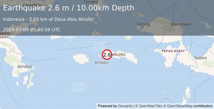 Earthquake SERAM, INDONESIA (2.6 m) (2025-07-09 05:40:59 UTC)