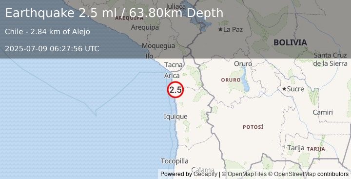 Earthquake TARAPACA, CHILE (2.5 ml) (2025-07-09 06:27:56 UTC)