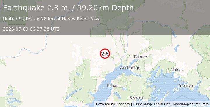 Earthquake SOUTHERN ALASKA (2.8 ml) (2025-07-09 06:37:38 UTC)