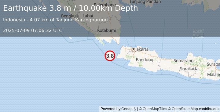 Earthquake SUNDA STRAIT, INDONESIA (3.8 m) (2025-07-09 07:06:32 UTC)