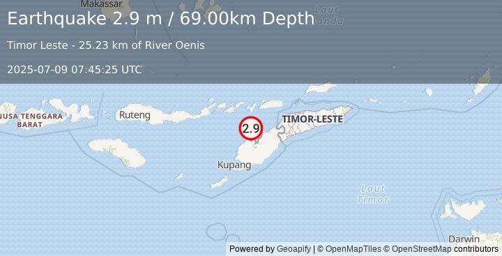 Earthquake TIMOR REGION (2.9 m) (2025-07-09 07:45:25 UTC)
