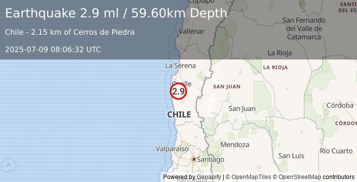 Earthquake COQUIMBO, CHILE (2.9 ml) (2025-07-09 08:06:32 UTC)