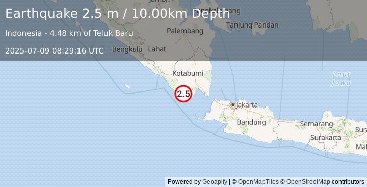 Earthquake SOUTHERN SUMATRA, INDONESIA (2.5 m) (2025-07-09 08:29:16 UTC)