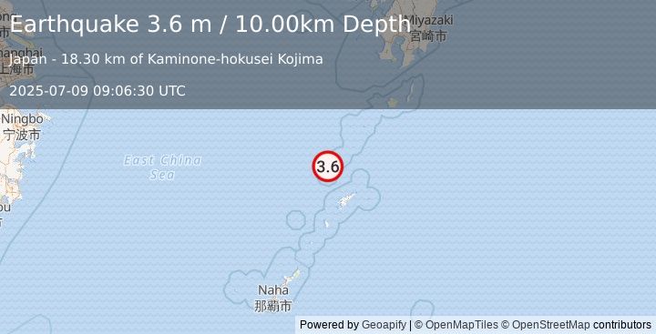 Earthquake RYUKYU ISLANDS, JAPAN (3.6 m) (2025-07-09 09:06:30 UTC)