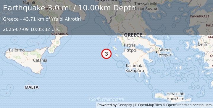 Earthquake IONIAN SEA (3.2 ml) (2025-07-09 10:05:28 UTC)