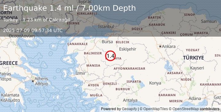 Earthquake WESTERN TURKEY (1.4 ml) (2025-07-09 09:57:34 UTC)