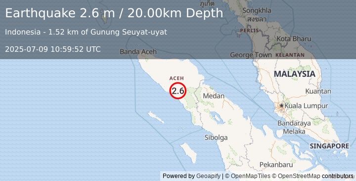 Earthquake NORTHERN SUMATRA, INDONESIA (2.6 m) (2025-07-09 10:59:52 UTC)