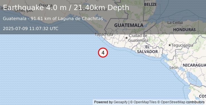 Earthquake OFFSHORE GUATEMALA (4.0 m) (2025-07-09 11:07:32 UTC)