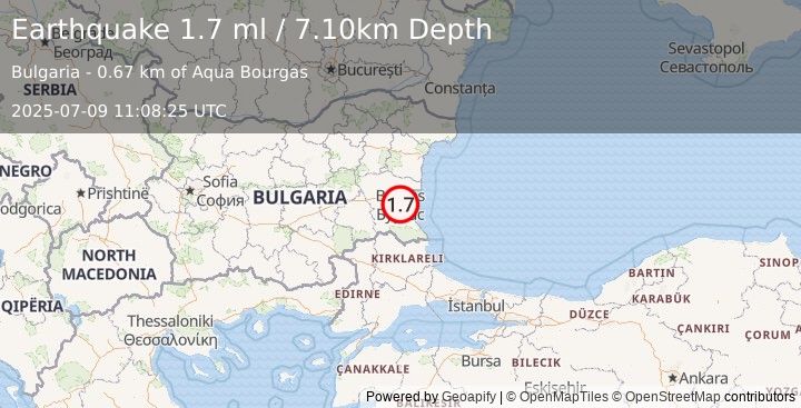 Earthquake BULGARIA (1.7 ml) (2025-07-09 11:08:25 UTC)