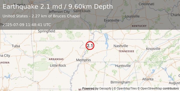Earthquake TENNESSEE (2.1 md) (2025-07-09 11:48:41 UTC)