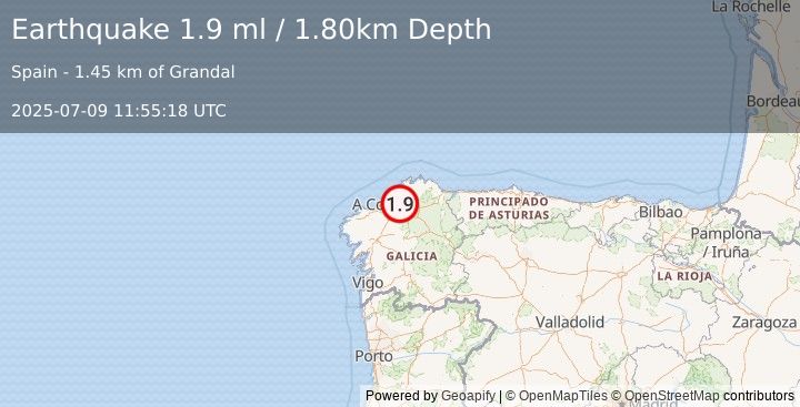 Earthquake SPAIN (1.9 ml) (2025-07-09 11:55:18 UTC)