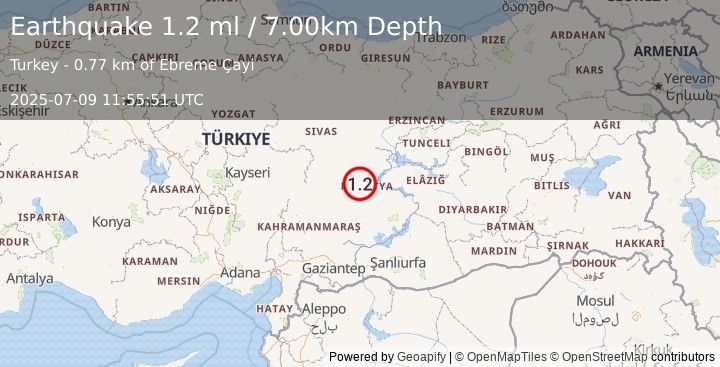 Earthquake CENTRAL TURKEY (1.2 ml) (2025-07-09 11:55:51 UTC)