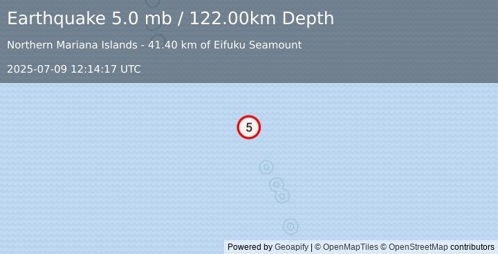 Earthquake MARIANA ISLANDS REGION (5.0 mb) (2025-07-09 12:14:17 UTC)