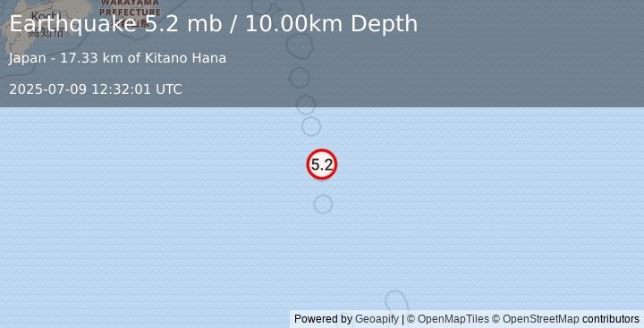 Earthquake IZU ISLANDS, JAPAN REGION (5.3 mw) (2025-07-09 12:32:00 UTC)