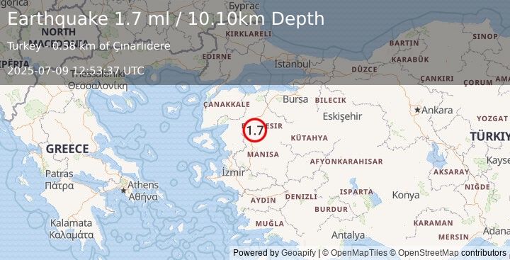 Earthquake WESTERN TURKEY (1.7 ml) (2025-07-09 12:53:37 UTC)