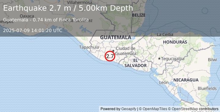 Earthquake GUATEMALA (2.7 m) (2025-07-09 14:01:23 UTC)