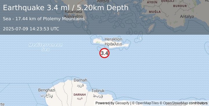 Earthquake CRETE, GREECE (3.4 ml) (2025-07-09 14:23:53 UTC)