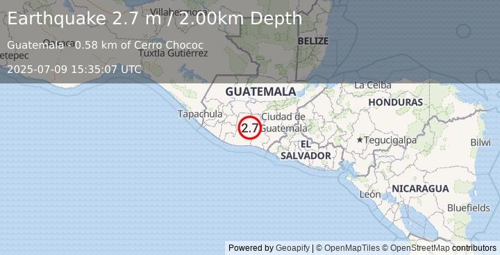 Earthquake GUATEMALA (2.7 m) (2025-07-09 15:35:07 UTC)