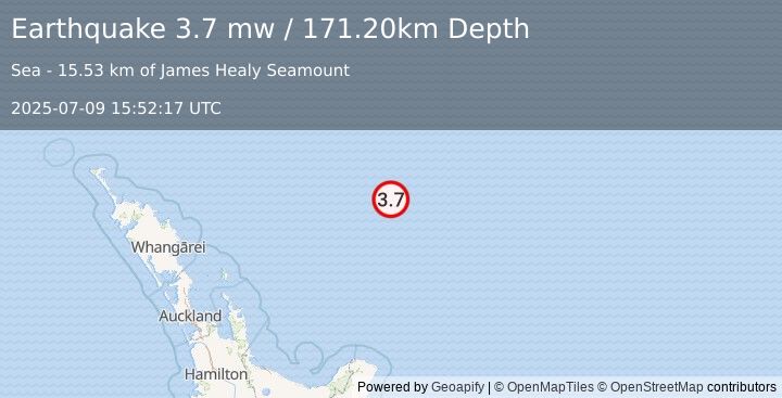 Earthquake SOUTH OF KERMADEC ISLANDS (3.7 mw) (2025-07-09 15:52:17 UTC)