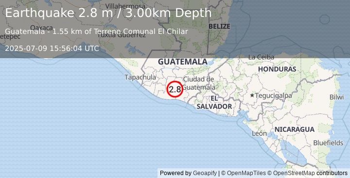 Earthquake GUATEMALA (2.8 m) (2025-07-09 15:56:04 UTC)