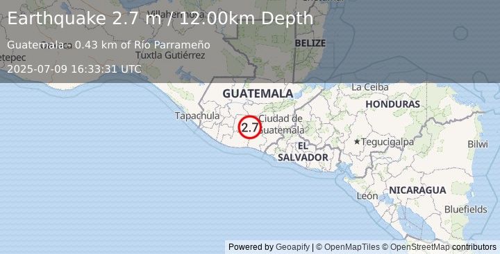 Earthquake GUATEMALA (2.7 m) (2025-07-09 16:33:31 UTC)