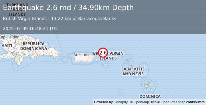 Earthquake VIRGIN ISLANDS REGION (2.6 md) (2025-07-09 16:48:41 UTC)