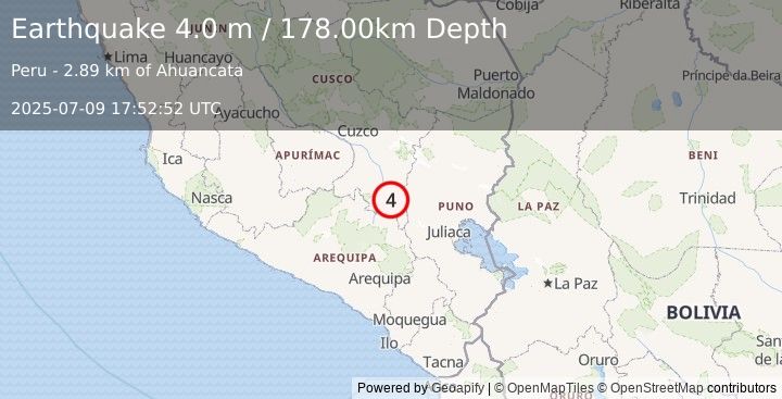 Earthquake CENTRAL PERU (4.0 m) (2025-07-09 17:52:52 UTC)