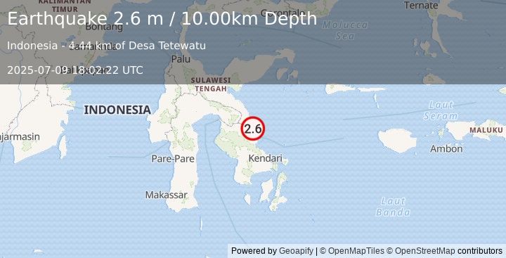 Earthquake SULAWESI, INDONESIA (2.6 m) (2025-07-09 18:02:22 UTC)