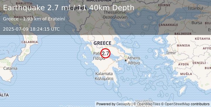 Earthquake GREECE (2.7 ml) (2025-07-09 18:24:15 UTC)
