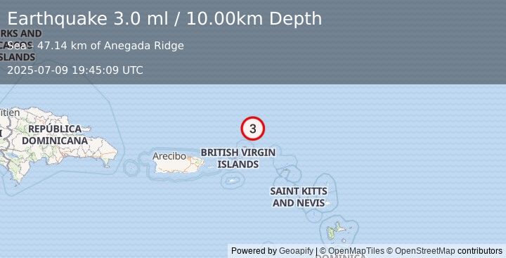 Earthquake VIRGIN ISLANDS REGION (3.0 ml) (2025-07-09 19:45:09 UTC)