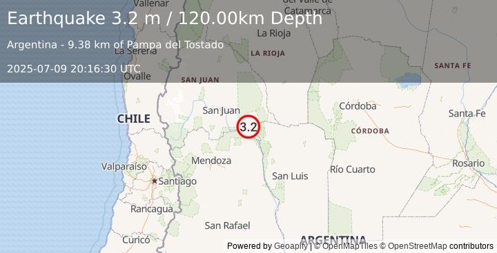 Earthquake SAN JUAN, ARGENTINA (3.2 m) (2025-07-09 20:16:30 UTC)