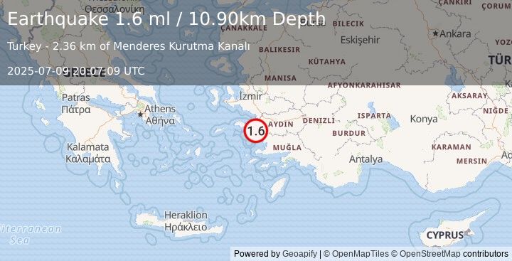 Earthquake WESTERN TURKEY (1.6 ml) (2025-07-09 20:07:09 UTC)