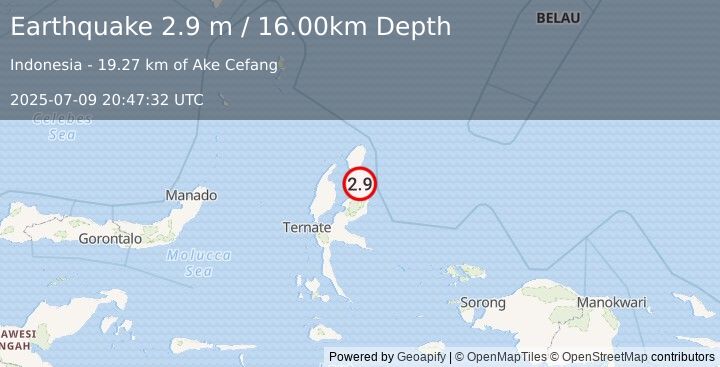 Earthquake HALMAHERA, INDONESIA (2.9 m) (2025-07-09 20:47:32 UTC)