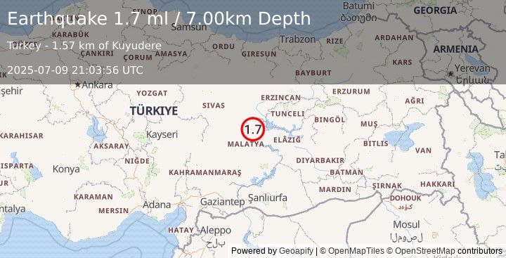 Earthquake EASTERN TURKEY (1.7 ml) (2025-07-09 21:03:56 UTC)
