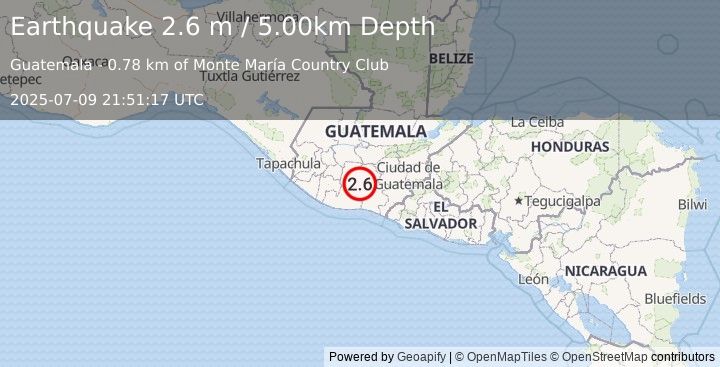 Earthquake GUATEMALA (2.6 m) (2025-07-09 21:51:17 UTC)