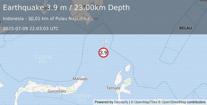 Earthquake KEPULAUAN TALAUD, INDONESIA (3.9 m) (2025-07-09 22:03:03 UTC)