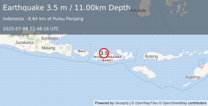 Earthquake LOMBOK REGION, INDONESIA (3.5 m) (2025-07-09 22:48:16 UTC)