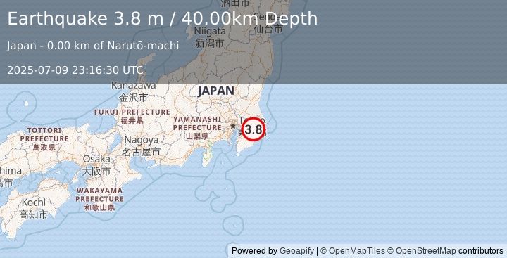 Earthquake NEAR EAST COAST OF HONSHU, JAPAN (3.8 m) (2025-07-09 23:16:30 UTC)