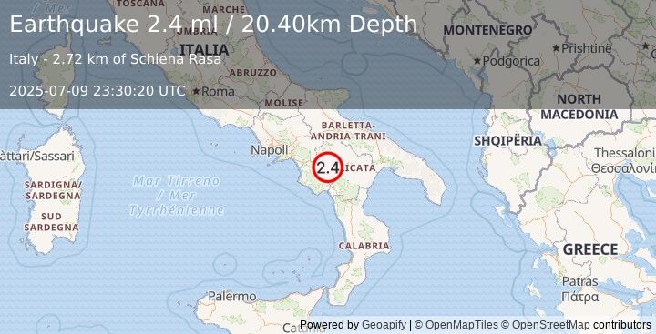 Earthquake SOUTHERN ITALY (2.4 ml) (2025-07-09 23:30:20 UTC)