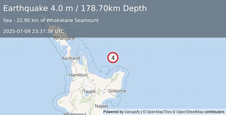 Earthquake OFF E. COAST OF N. ISLAND, N.Z. (4.0 m) (2025-07-09 23:37:36 UTC)
