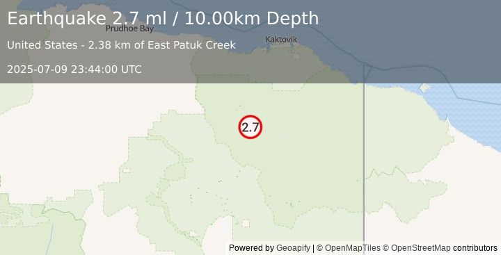 Earthquake NORTHERN ALASKA (2.7 ml) (2025-07-09 23:44:00 UTC)