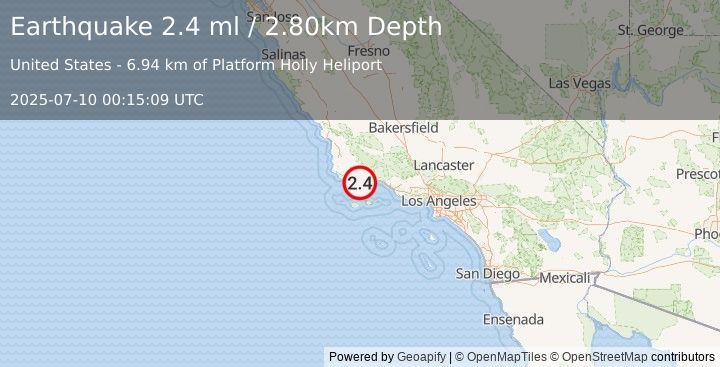 Earthquake SANTA BARBARA CHANNEL, CALIF. (2.4 ml) (2025-07-10 00:15:09 UTC)