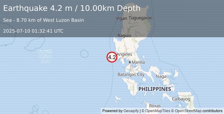 Earthquake LUZON, PHILIPPINES (4.2 m) (2025-07-10 01:32:41 UTC)
