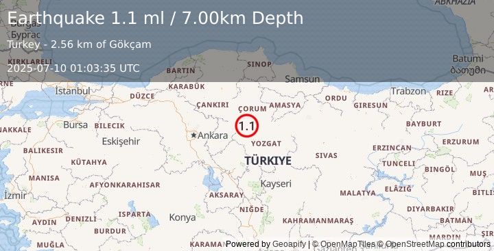 Earthquake CENTRAL TURKEY (1.1 ml) (2025-07-10 01:03:35 UTC)