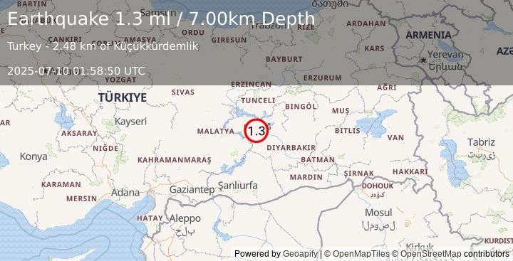 Earthquake EASTERN TURKEY (1.3 ml) (2025-07-10 01:58:50 UTC)