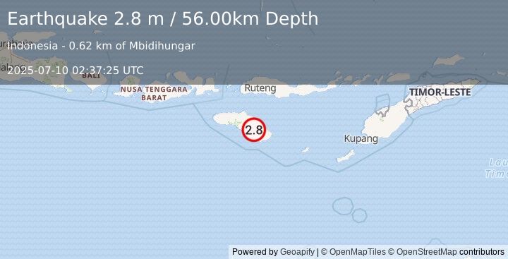 Earthquake SUMBA REGION, INDONESIA (2.8 m) (2025-07-10 02:37:25 UTC)