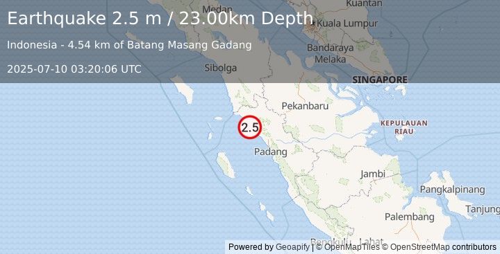 Earthquake SOUTHERN SUMATRA, INDONESIA (2.5 m) (2025-07-10 03:20:06 UTC)