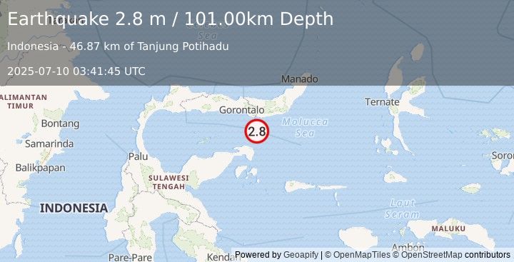 Earthquake SULAWESI, INDONESIA (2.8 m) (2025-07-10 03:41:45 UTC)